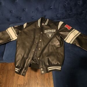 NFL Raiders Black and White Varsity Jacket